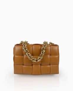 Bottega Veneta Chain Cassette Padded Intreccio Caramel