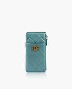 Chanel 19 Blue Zip Coin and Card Purse Quilted Lambskin Wallet