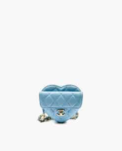 Chanel 22S Heart Mini Belt Bag in Light Blue Lambskin LGHW