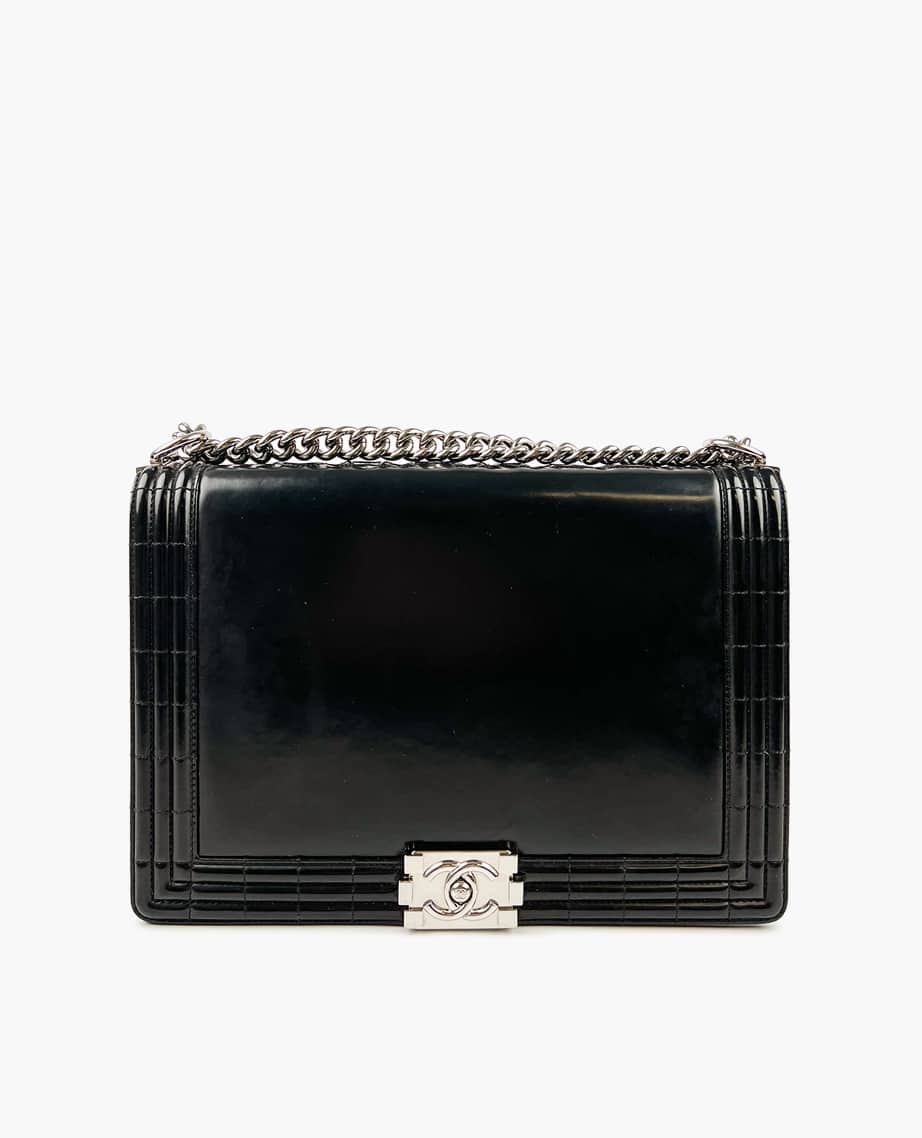 Chanel Black Box Leather Large Boy Bag SHW