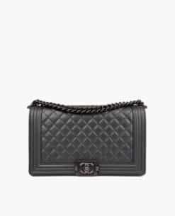Chanel Boy Large Metallic Gray Lambskin Enamel Inlay PHW