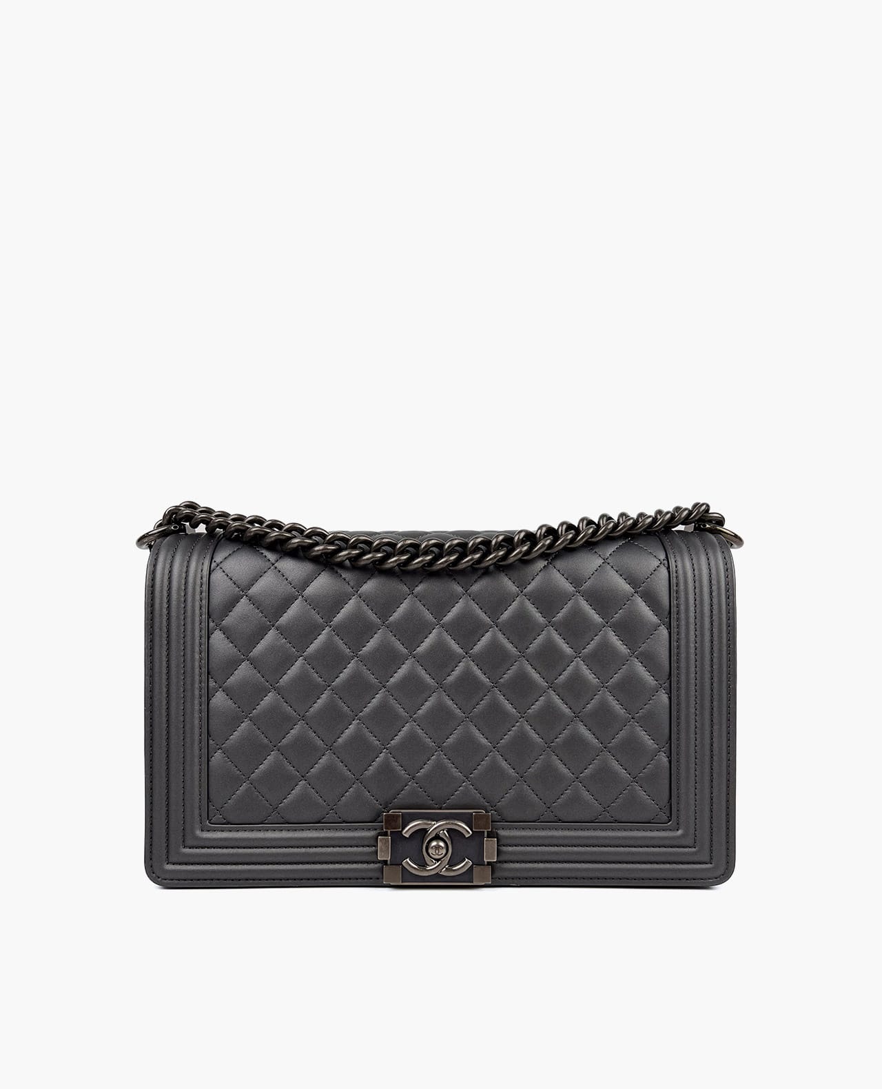 Chanel Boy Large Metallic Gray Lambskin Enamel Inlay PHW
