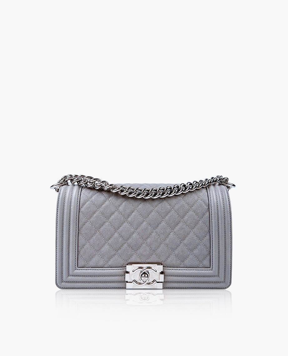 Chanel Boy Old Medium Gray Caviar SHW