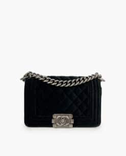 Chanel Boy Small Black Velvet Bag SHW