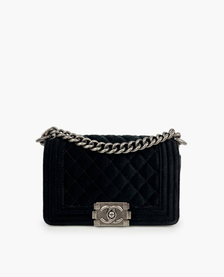 Chanel Boy Small Black Velvet Bag SHW