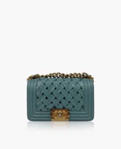 Chanel Boy Small Woven Light Blue Lambskin Leather Paris-Versailles Bag