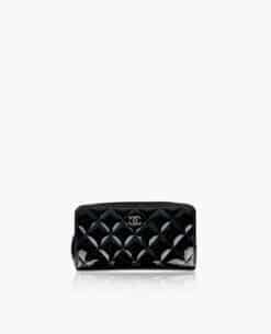 Chanel Classic Zip Wallet Black Patent Leather RHW