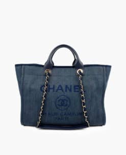 Chanel Deauville Medium Navy Blue Tote Black CHW