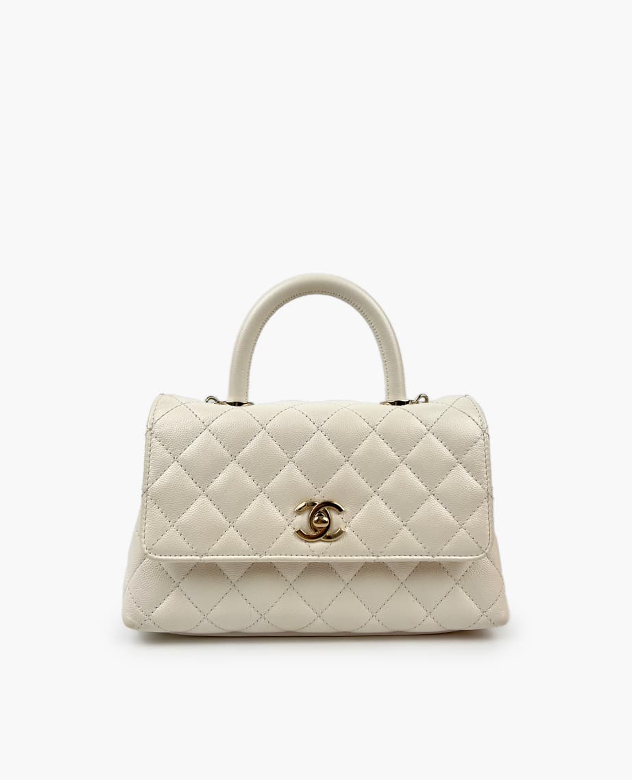 Chanel Mini Coco Top Handle White Caviar Bag CHW