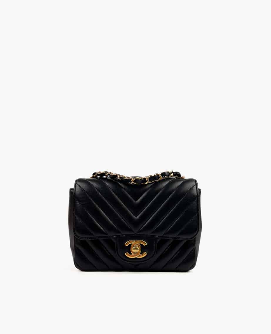 Chanel Mini Square Black Chevron Lambskin GHW