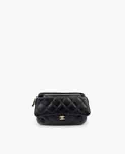 Chanel Printed Fabric Foldable Tote Bag With Chain Black Multicolor