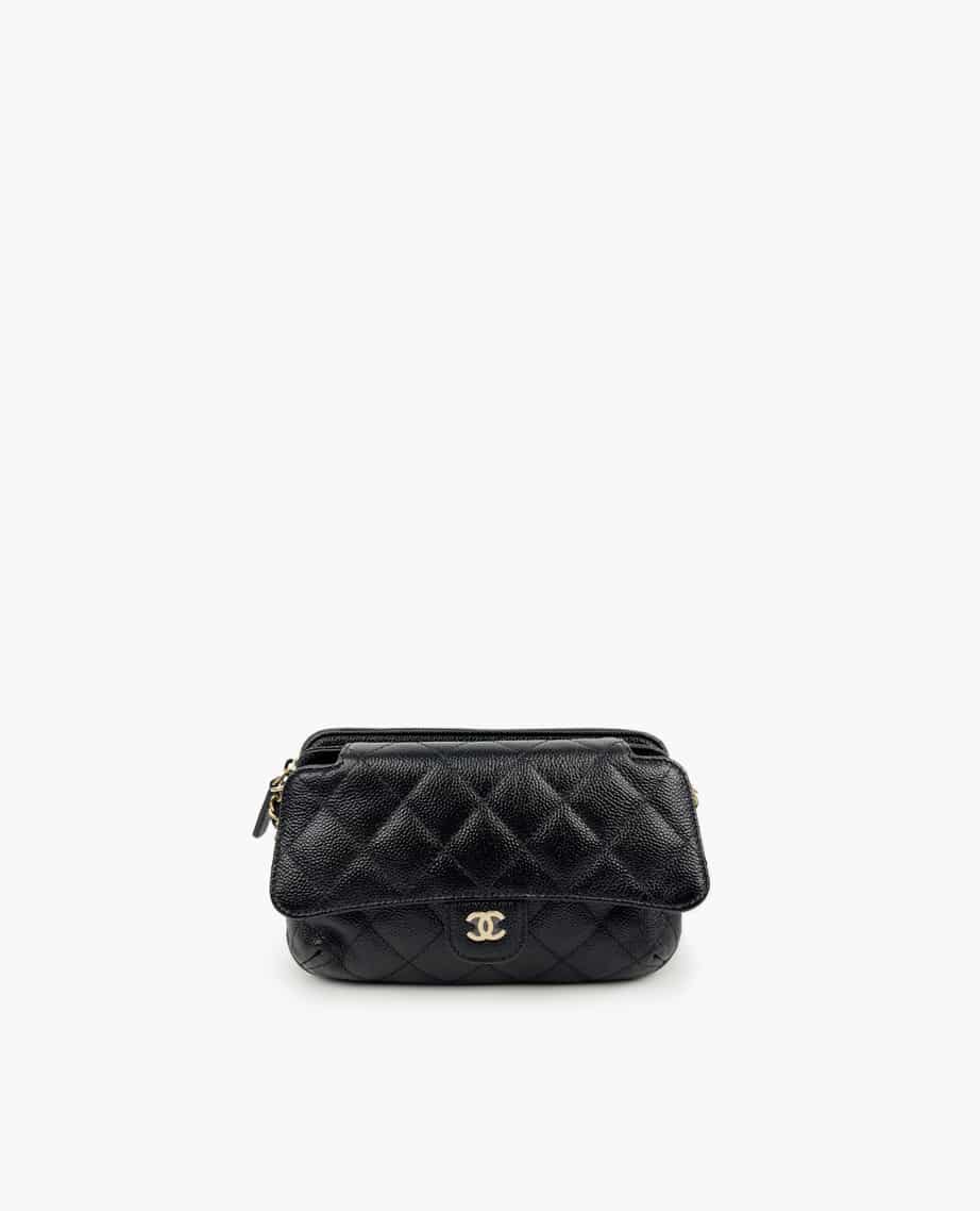 Chanel Printed Fabric Foldable Tote Bag With Chain Black Multicolor