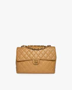 Chanel Vintage Beige Caviar Jumbo Single Flap Bag GHW