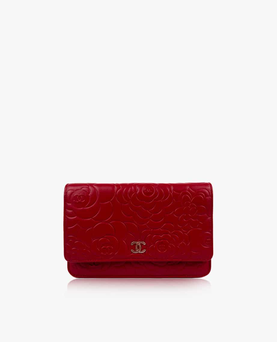Chanel WOC Red Lambskin Camelia Flowers SWH