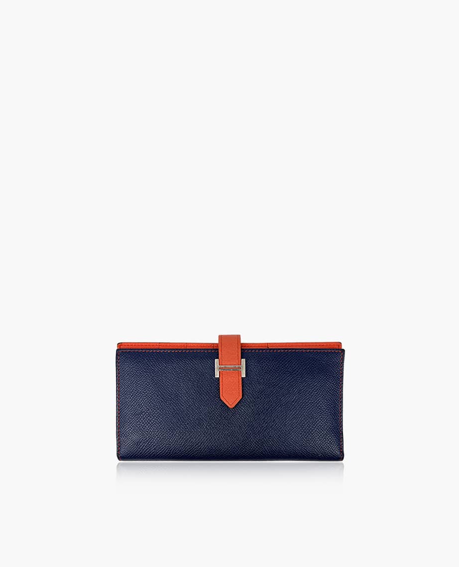 Hermès Bearn Soufflet Bi-Fold Blue and Red Epsom Wallet