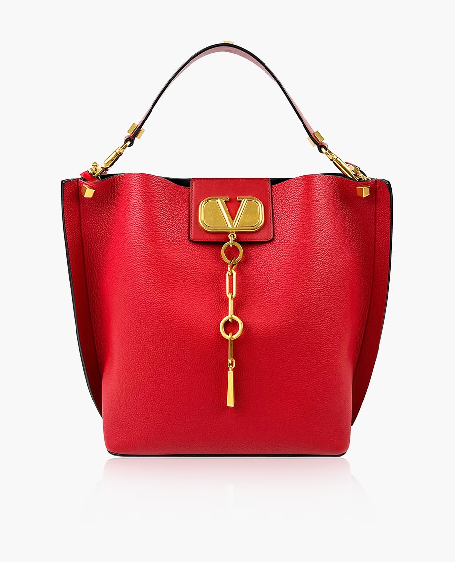 Valentino Escape Hobo Red Grainy Calfskin