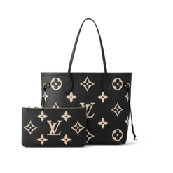 Louis Vuitton Neverfull MM - Monogram Empreinte Leather - Black Beige