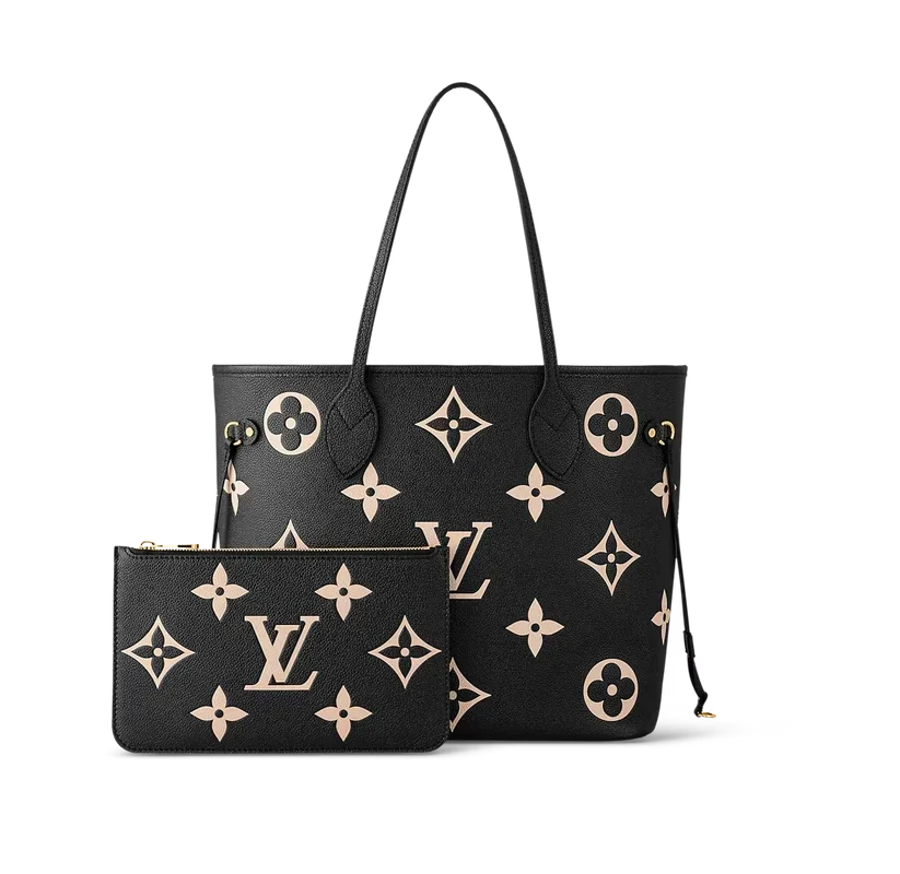 Louis Vuitton Neverfull MM - Monogram Empreinte Leather - Black Beige